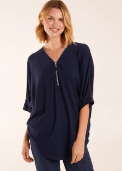 T-Shirts>Blue Vanilla Zip Front Top Navy