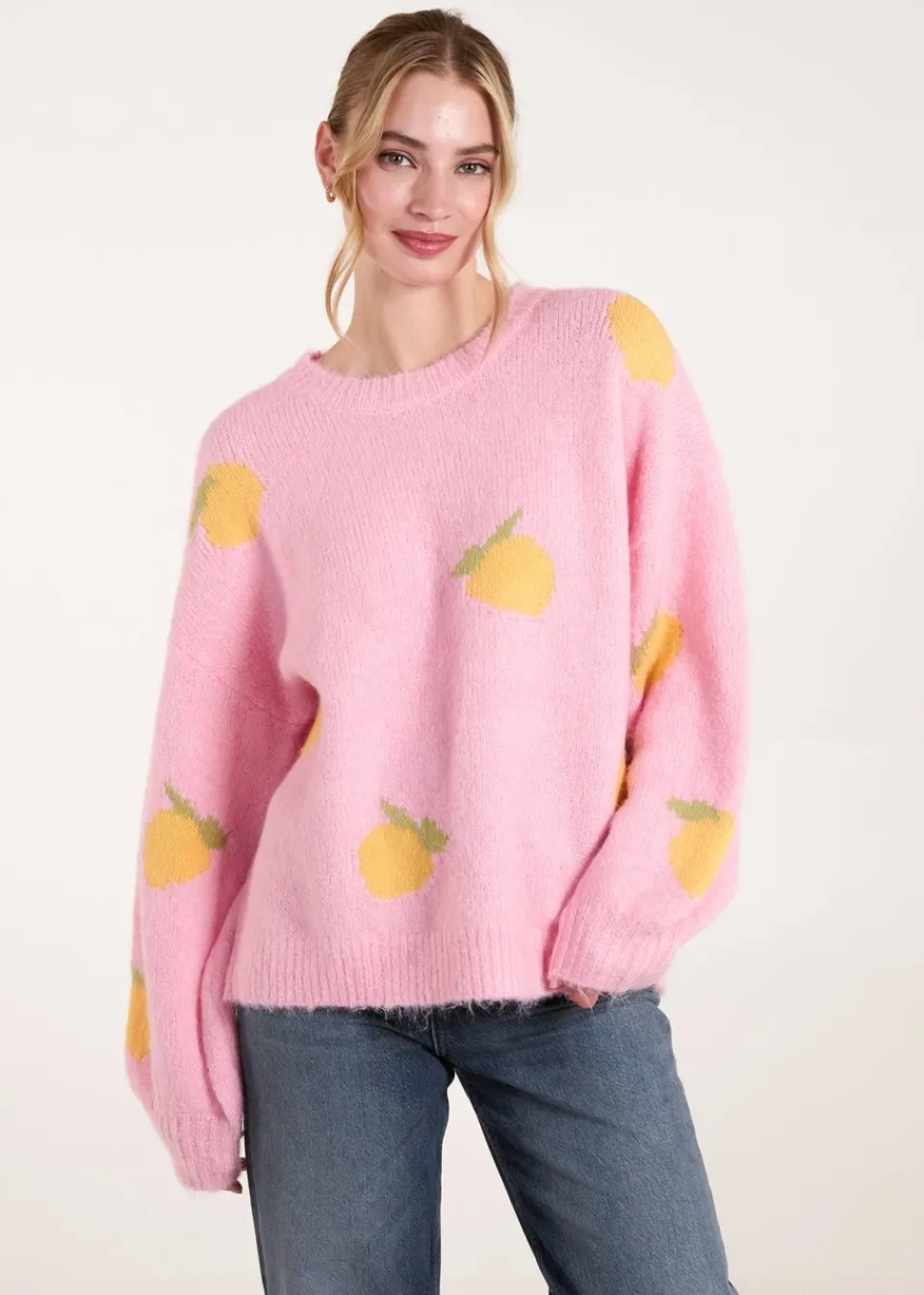 Knitwear>Blue Vanilla Pink Lemons & Leaves Detail Jumper