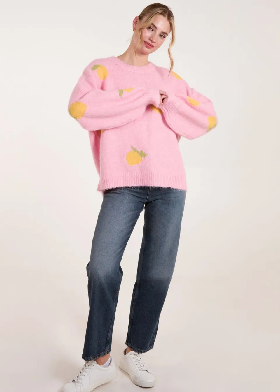 Knitwear>Blue Vanilla Pink Lemons & Leaves Detail Jumper