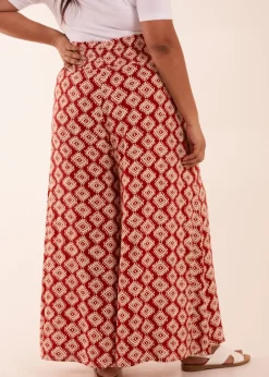 Trousers>Blue Vanilla Curve Shir Wide Leg Aztec Trouser Red