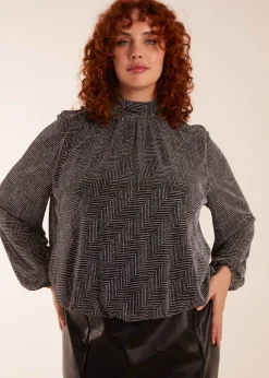 Blouses & Shirts>Blue Vanilla Silver Curve Puffball High Neck Top