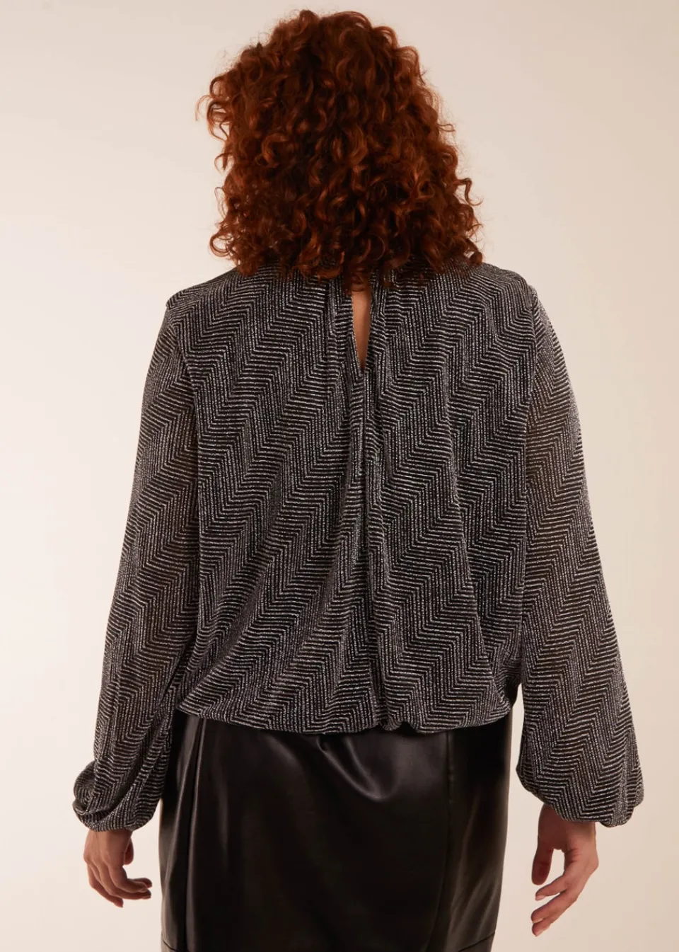 Blouses & Shirts>Blue Vanilla Silver Curve Puffball High Neck Top