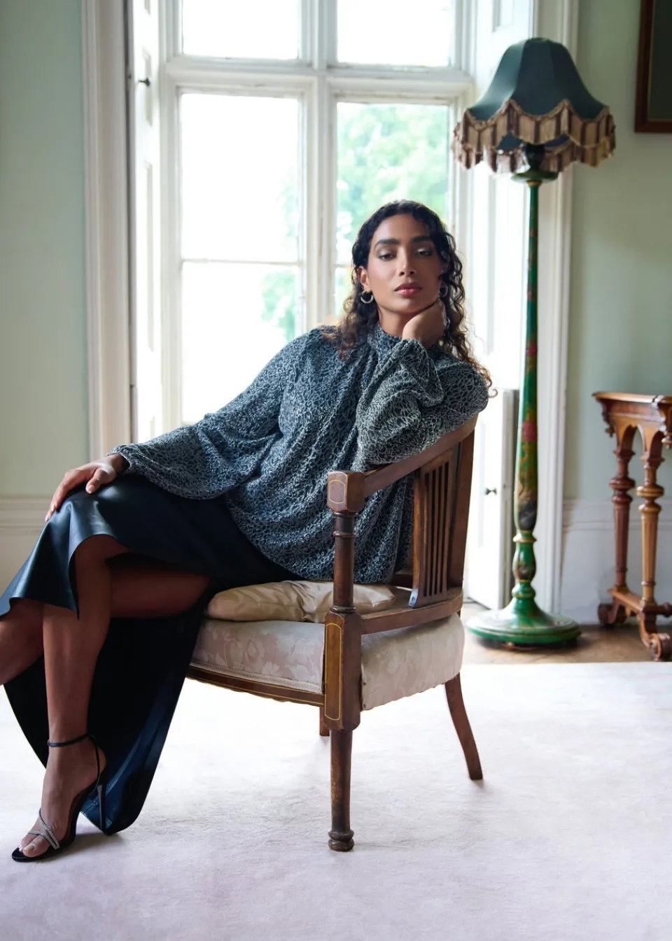 Tops>Blue Vanilla Silver High Neck Puffball Hem Blouse