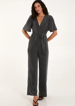 Jumpsuits & Playsuits>Blue Vanilla Silver Metallic Angel Sleeve Jumpsuit