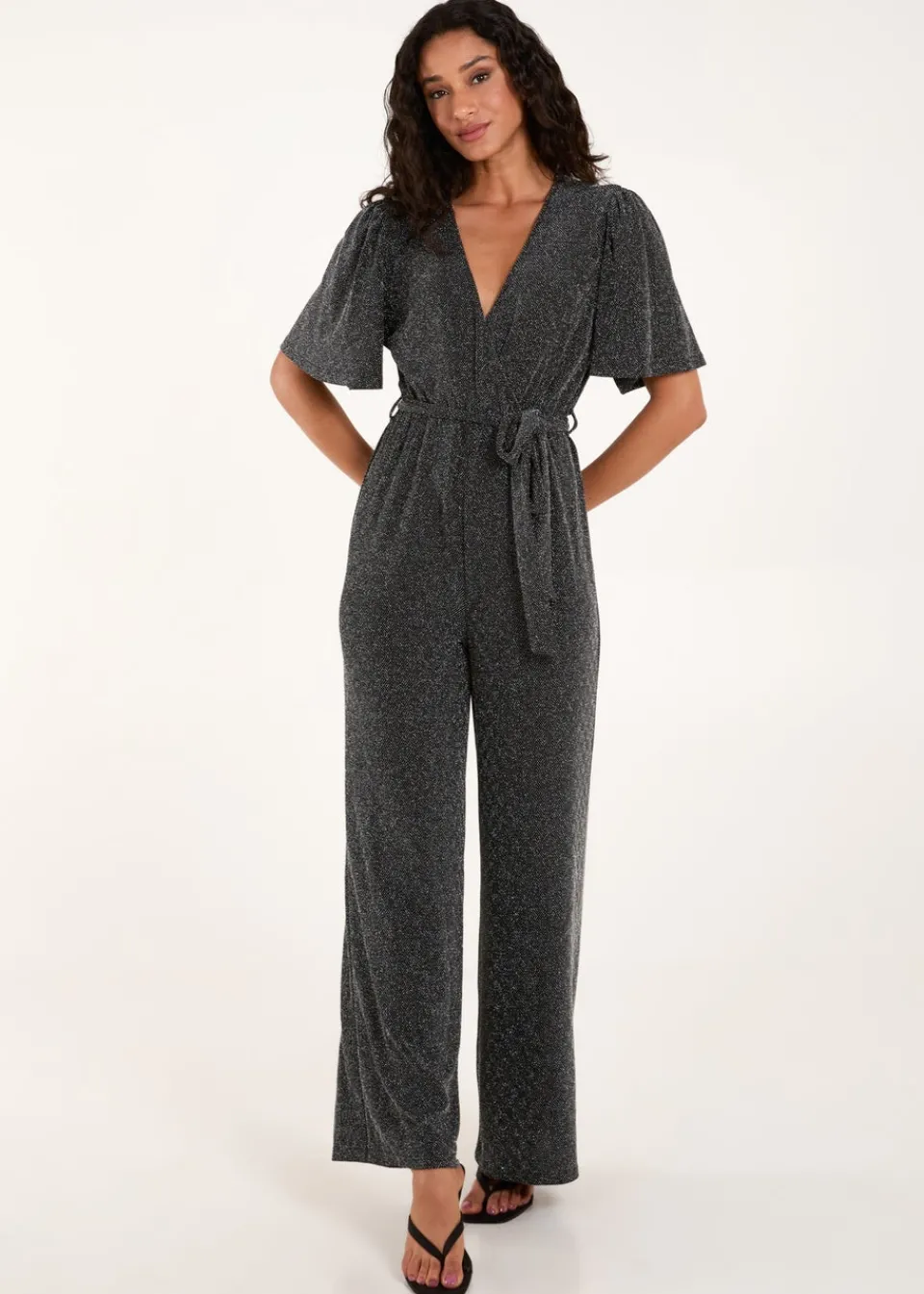 Jumpsuits & Playsuits>Blue Vanilla Silver Metallic Angel Sleeve Jumpsuit