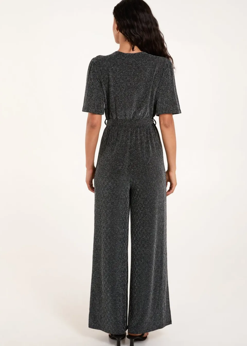Jumpsuits & Playsuits>Blue Vanilla Silver Metallic Angel Sleeve Jumpsuit
