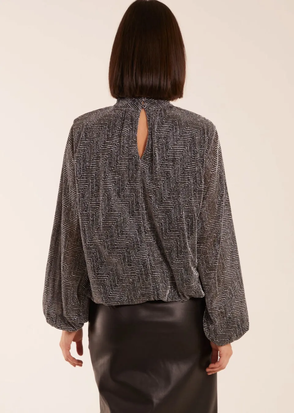 Tops>Blue Vanilla Puffball High Neck Top Silver