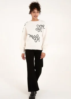 Tops>Blue Vanilla Stone Abstract Flower Embroidery Jumper