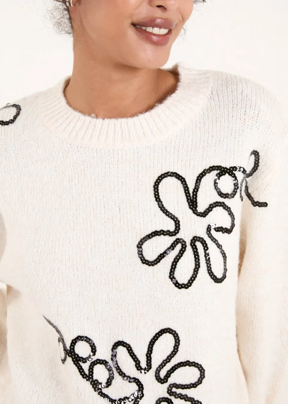 Tops>Blue Vanilla Stone Abstract Flower Embroidery Jumper