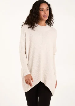 Tops>Blue Vanilla Stone Basket Weave High Neck Jumper