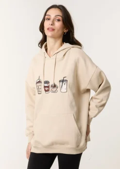 Tops>Blue Vanilla Stone Coffee Embroidered Hoodie