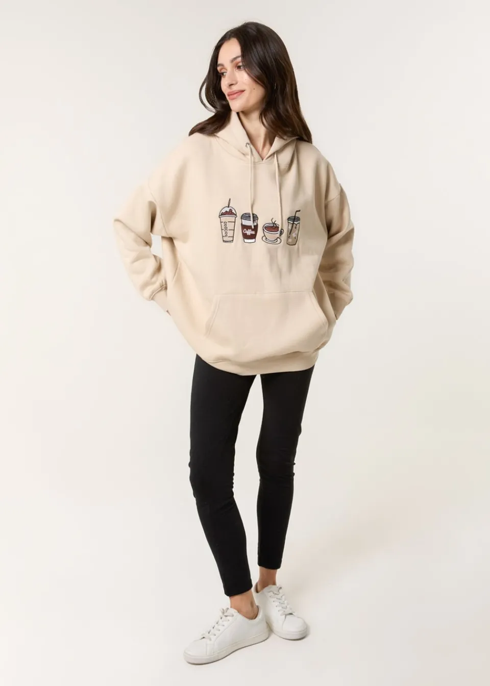 Tops>Blue Vanilla Stone Coffee Embroidered Hoodie
