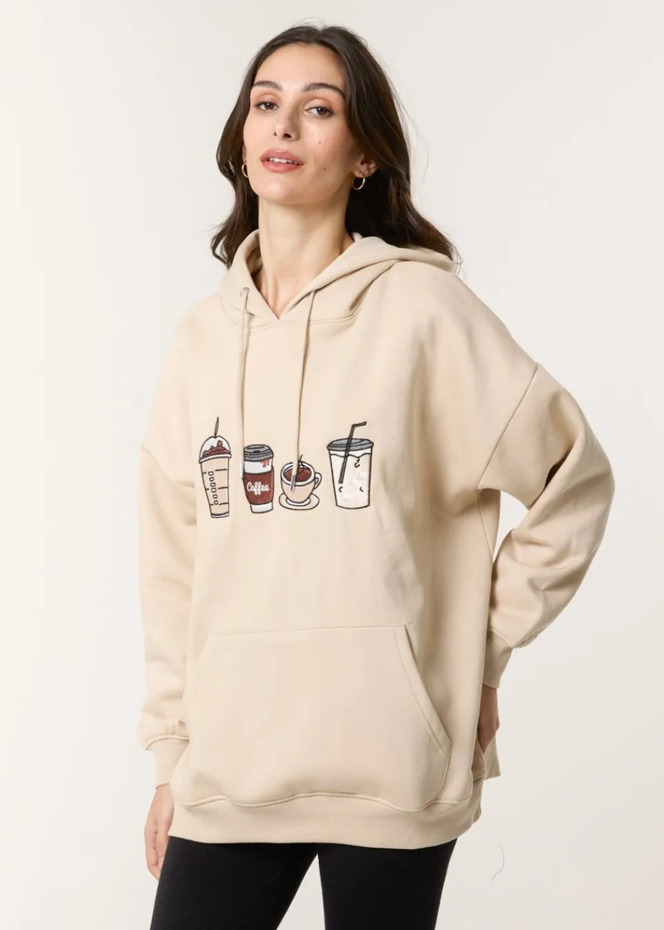 Tops>Blue Vanilla Stone Coffee Embroidered Hoodie