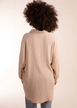 Tops>Blue Vanilla Stone Crinkle Oversized Shirt