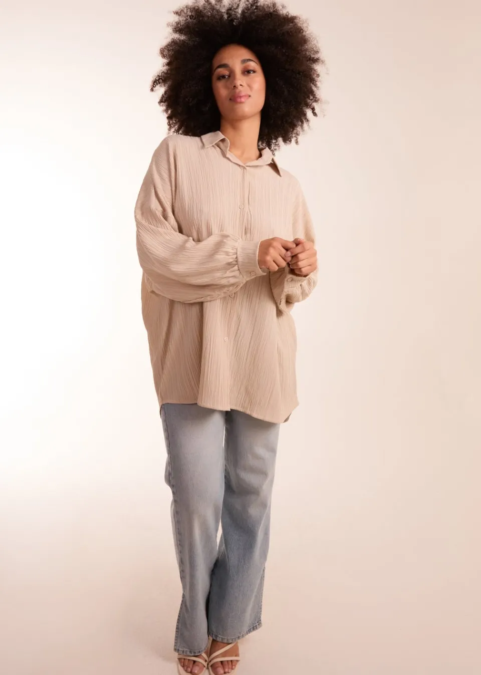Tops>Blue Vanilla Stone Crinkle Oversized Shirt