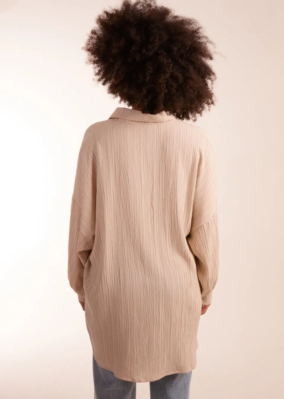 Tops>Blue Vanilla Stone Crinkle Oversized Shirt