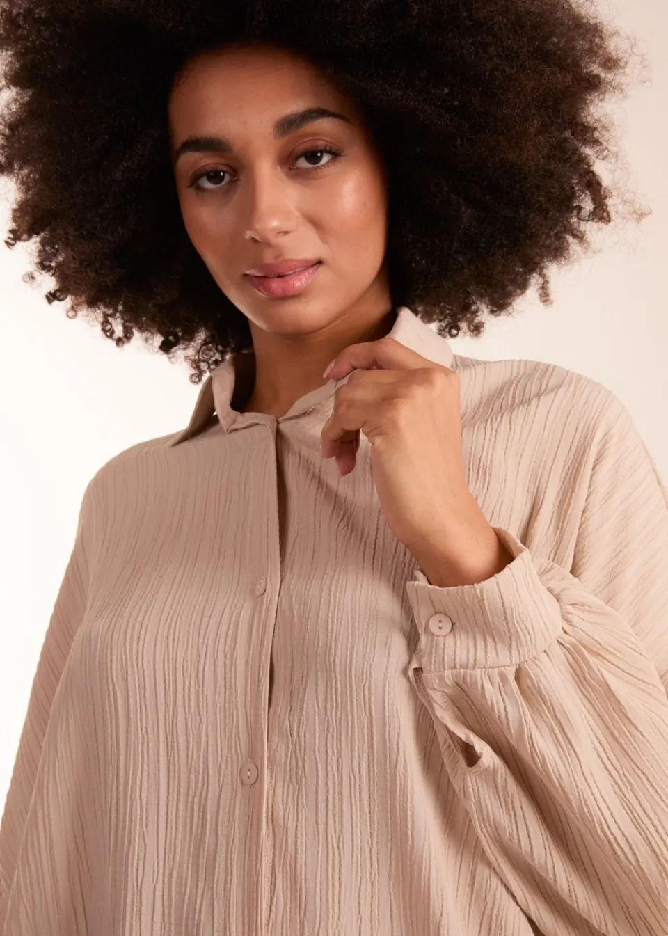 Tops>Blue Vanilla Stone Crinkle Oversized Shirt