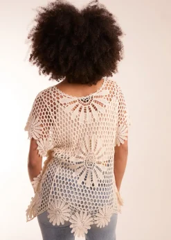 Tops>Blue Vanilla Stone Crochet Kaftan