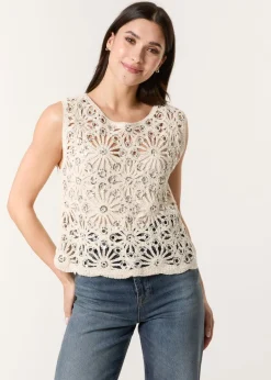 Tops>Blue Vanilla Stone Crochet Top With Sequins