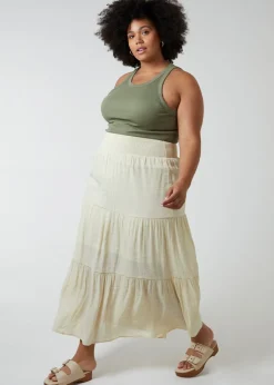Skirts>Blue Vanilla Stone Curve Tiered Shirred Maxi Skirt
