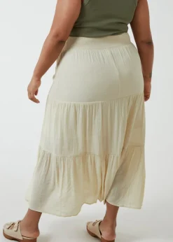 Skirts>Blue Vanilla Stone Curve Tiered Shirred Maxi Skirt