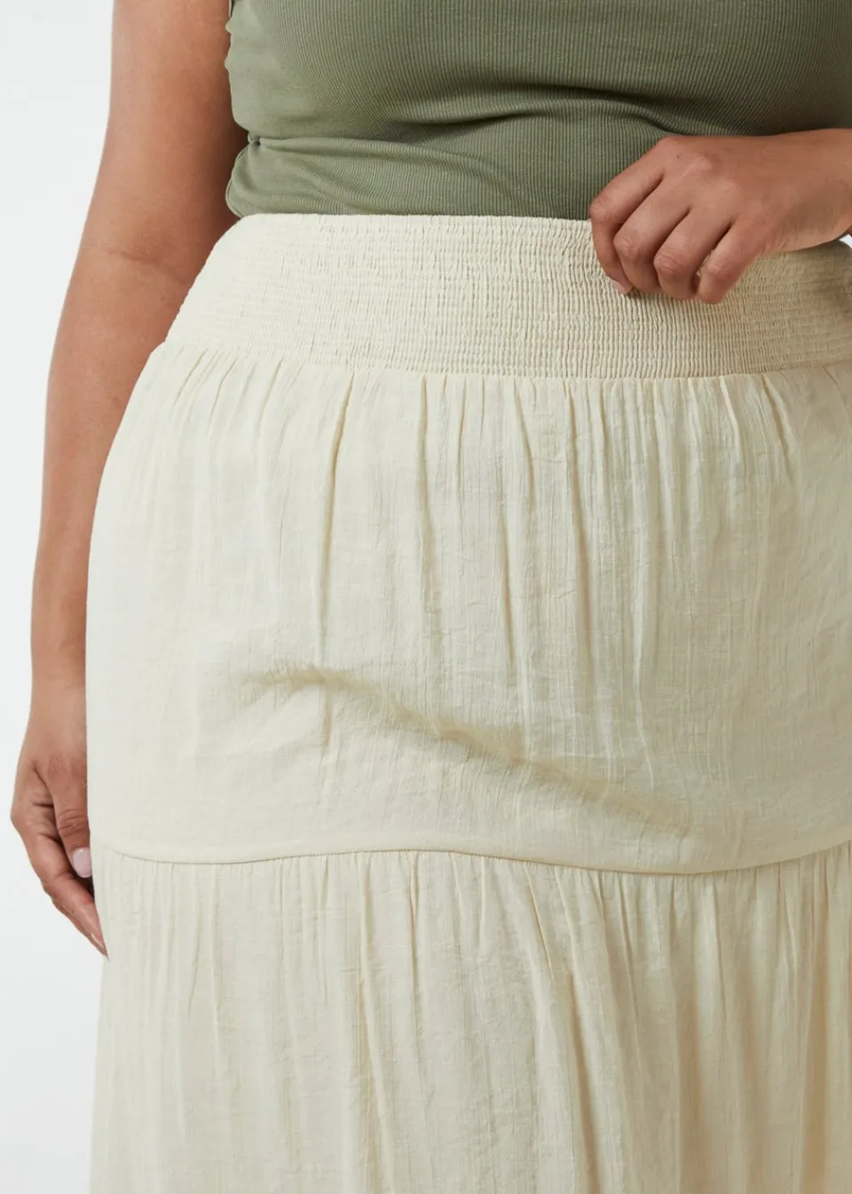Skirts>Blue Vanilla Stone Curve Tiered Shirred Maxi Skirt