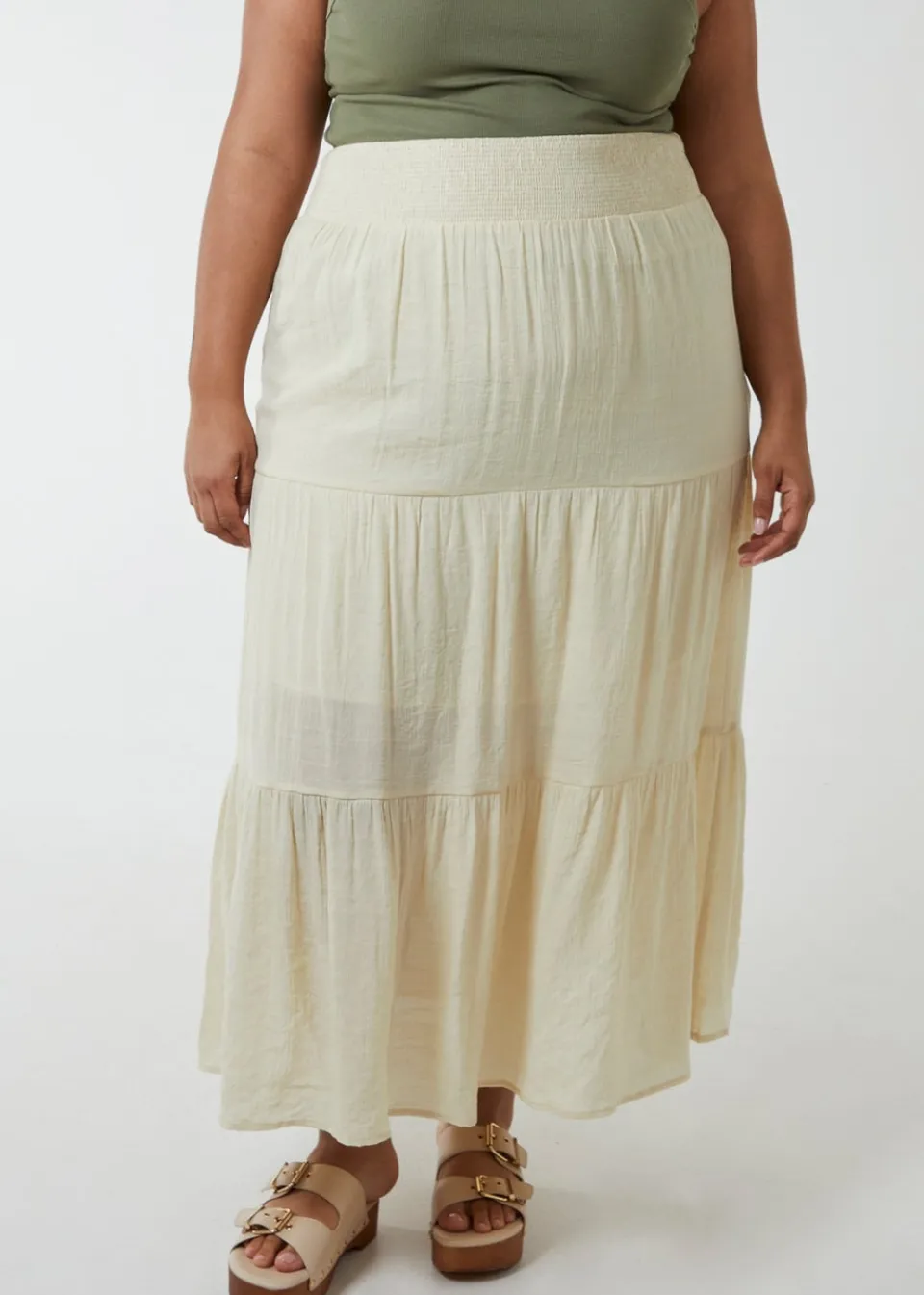 Skirts>Blue Vanilla Stone Curve Tiered Shirred Maxi Skirt