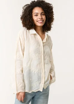 Tops>Blue Vanilla Stone Flower Print Shirt