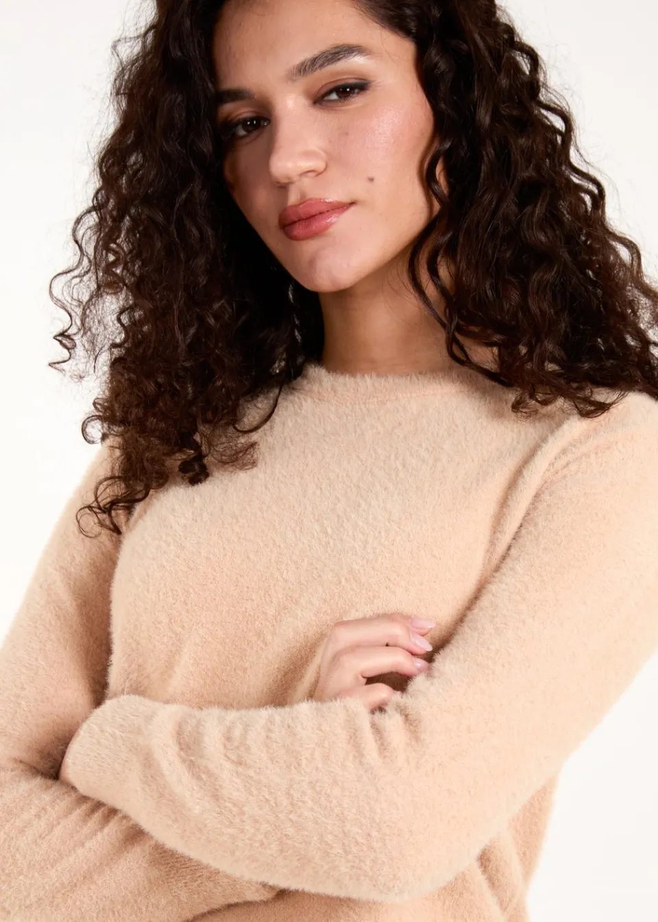 Knitwear>Blue Vanilla Stone Fluffy Knit Scoop Neck Jumper