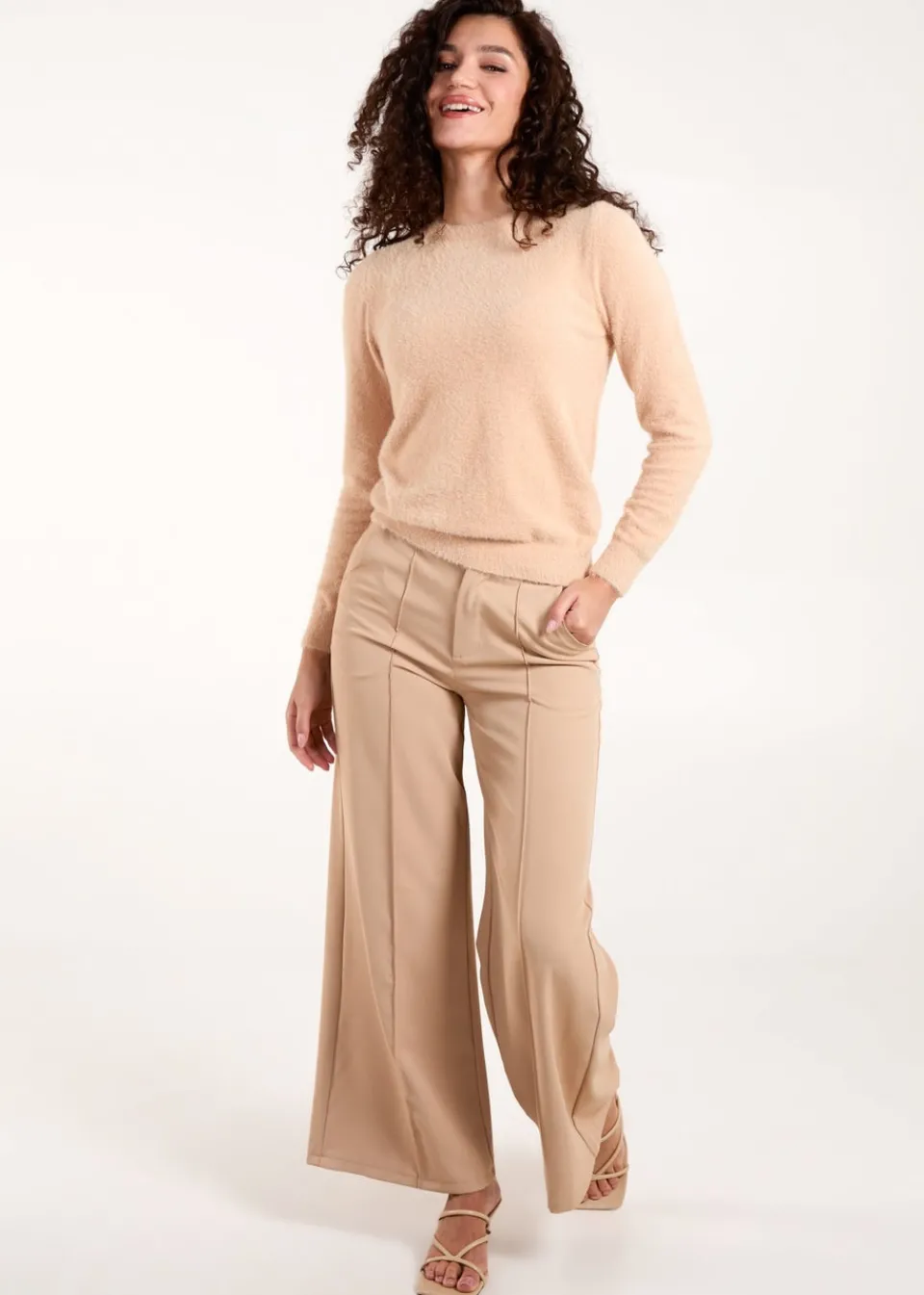 Knitwear>Blue Vanilla Stone Fluffy Knit Scoop Neck Jumper