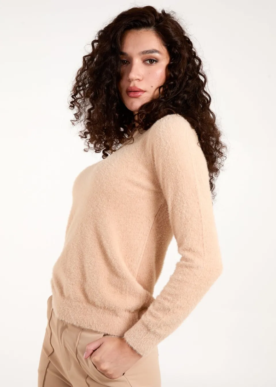 Knitwear>Blue Vanilla Stone Fluffy Knit Scoop Neck Jumper