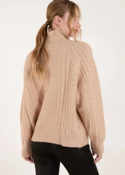 Tops>Blue Vanilla Stone High Neck Cable Knit Jumper
