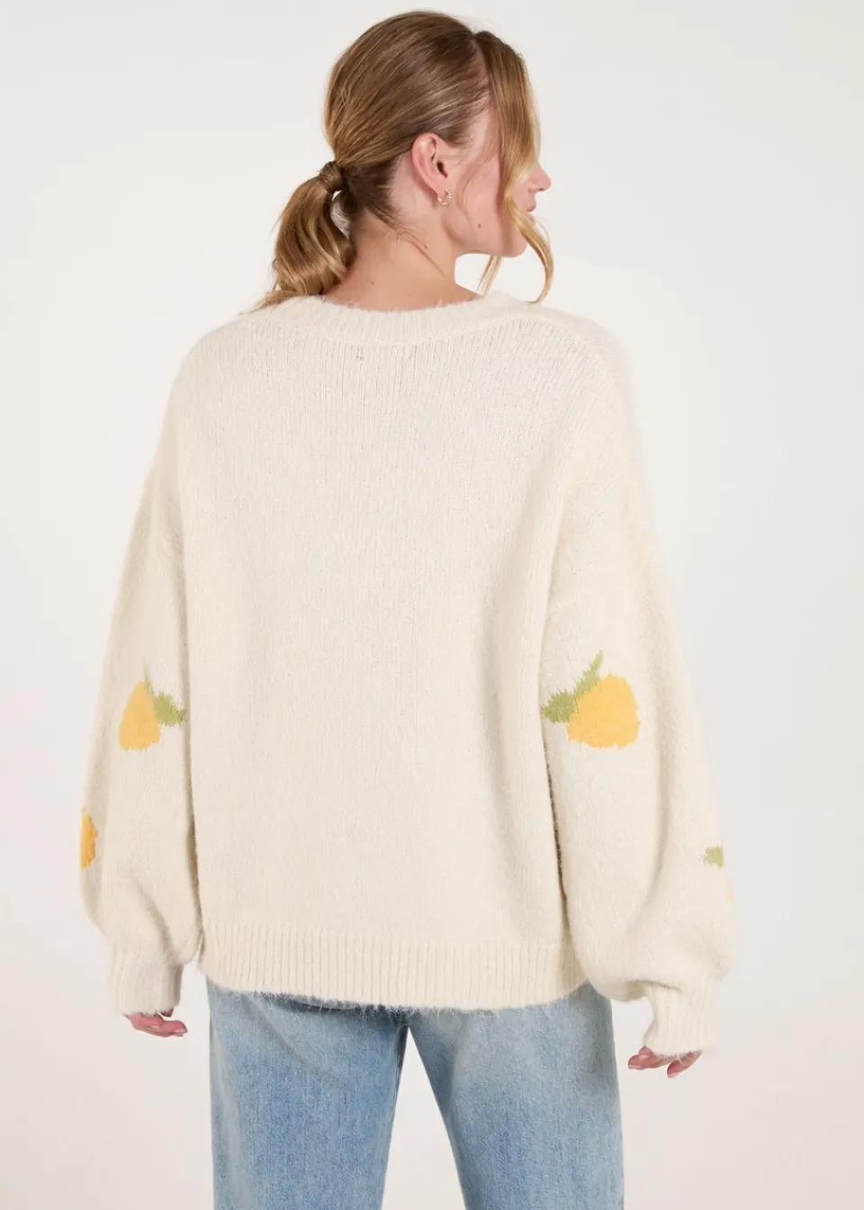 Knitwear>Blue Vanilla Stone Lemons & Leaves Detail Jumper