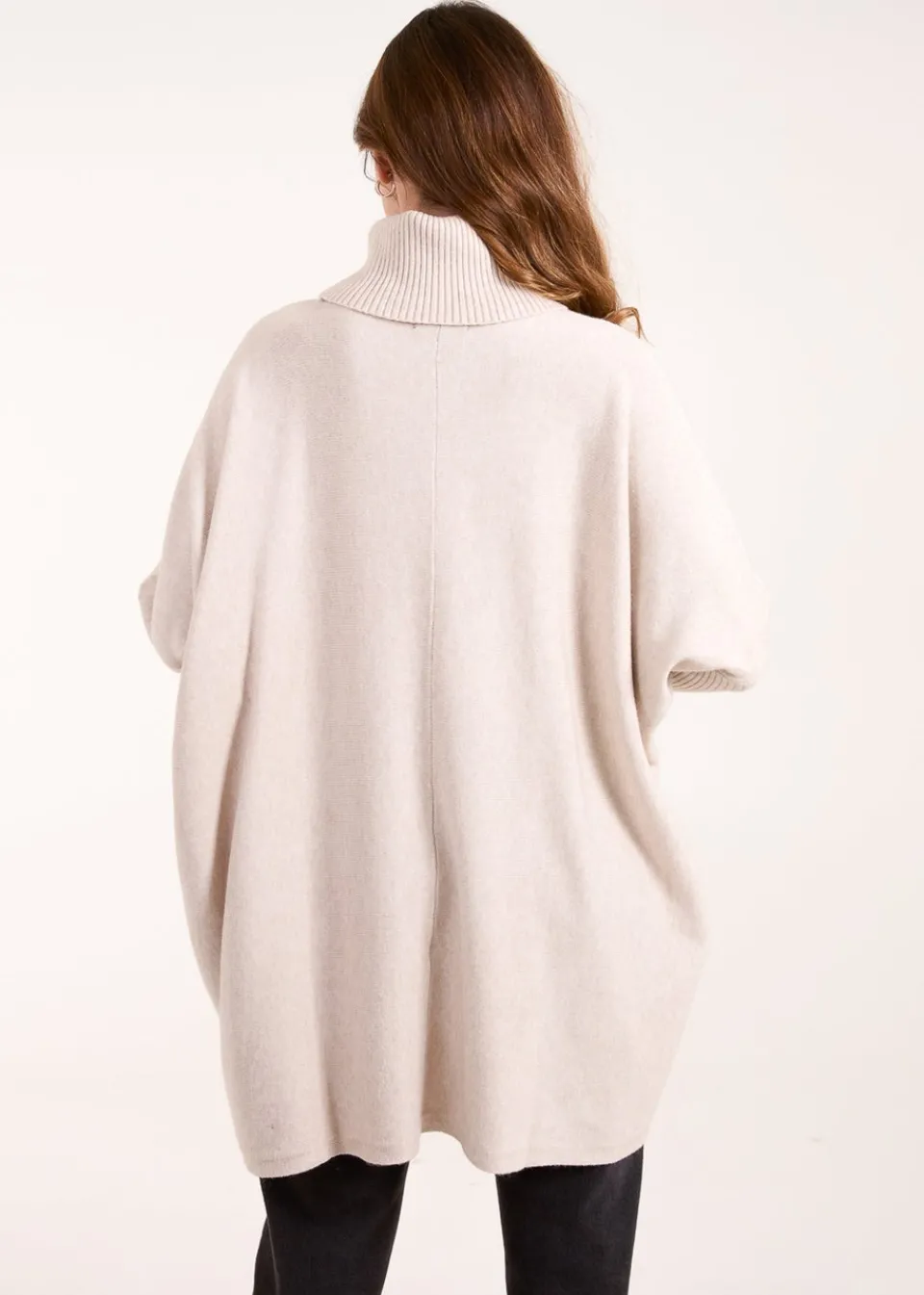 Tops>Blue Vanilla Stone Roll Neck Pocket Jumper