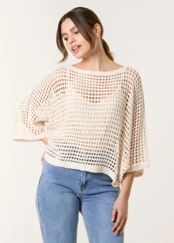 Tops>Blue Vanilla Stone Round Neck Net Top