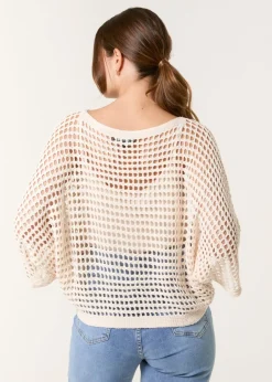 Tops>Blue Vanilla Stone Round Neck Net Top