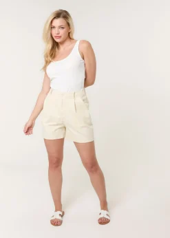Shorts>Blue Vanilla Stone Shorts With Pleated Design