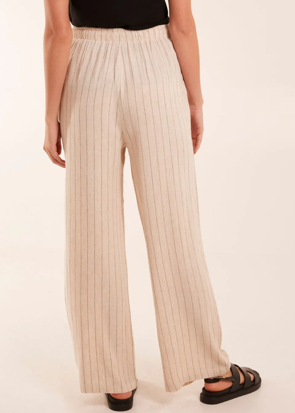 Trousers>Blue Vanilla Stone Stripe Wide Leg Linen Trousers