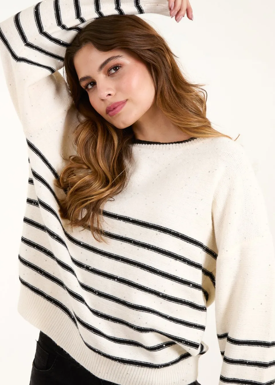 Tops>Blue Vanilla Stone Stripe Knit Jumper