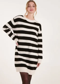 Knitwear>Blue Vanilla Stone Wide Stripe Crew Neck Jumper Dress