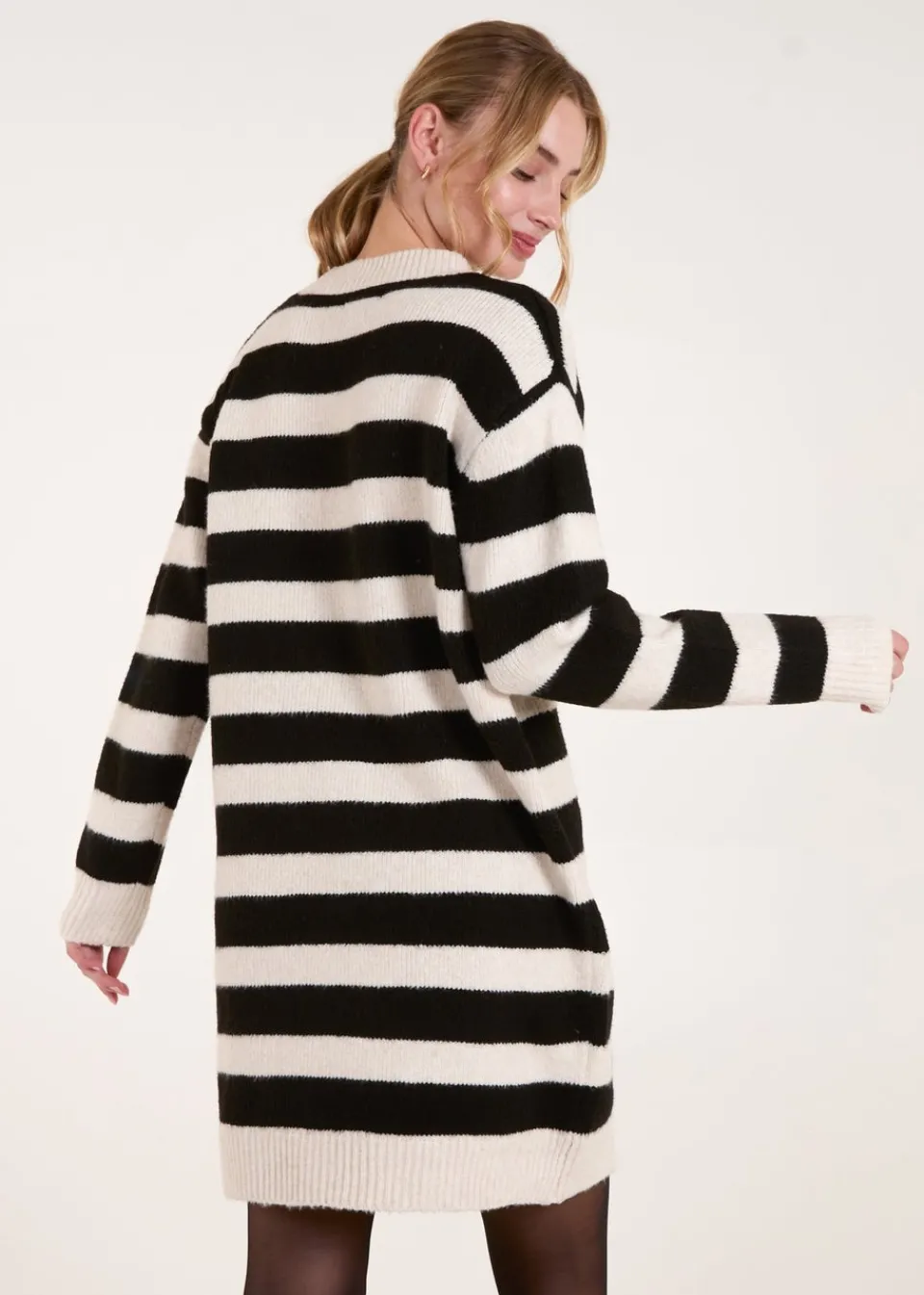 Knitwear>Blue Vanilla Stone Wide Stripe Crew Neck Jumper Dress