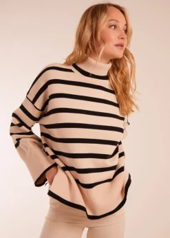 Tops>Blue Vanilla Stone Wide Stripe Roll Neck Jumper