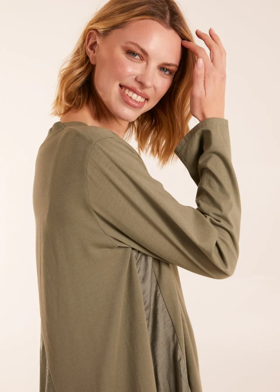T-Shirts>Blue Vanilla Sweatshirt With Sateen Tunic Insert Khaki