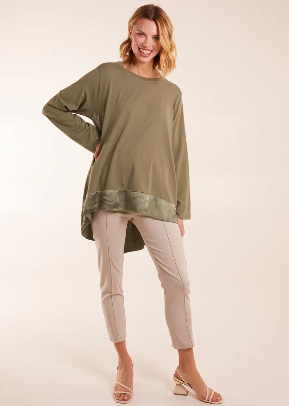 T-Shirts>Blue Vanilla Sweatshirt With Sateen Tunic Insert Khaki