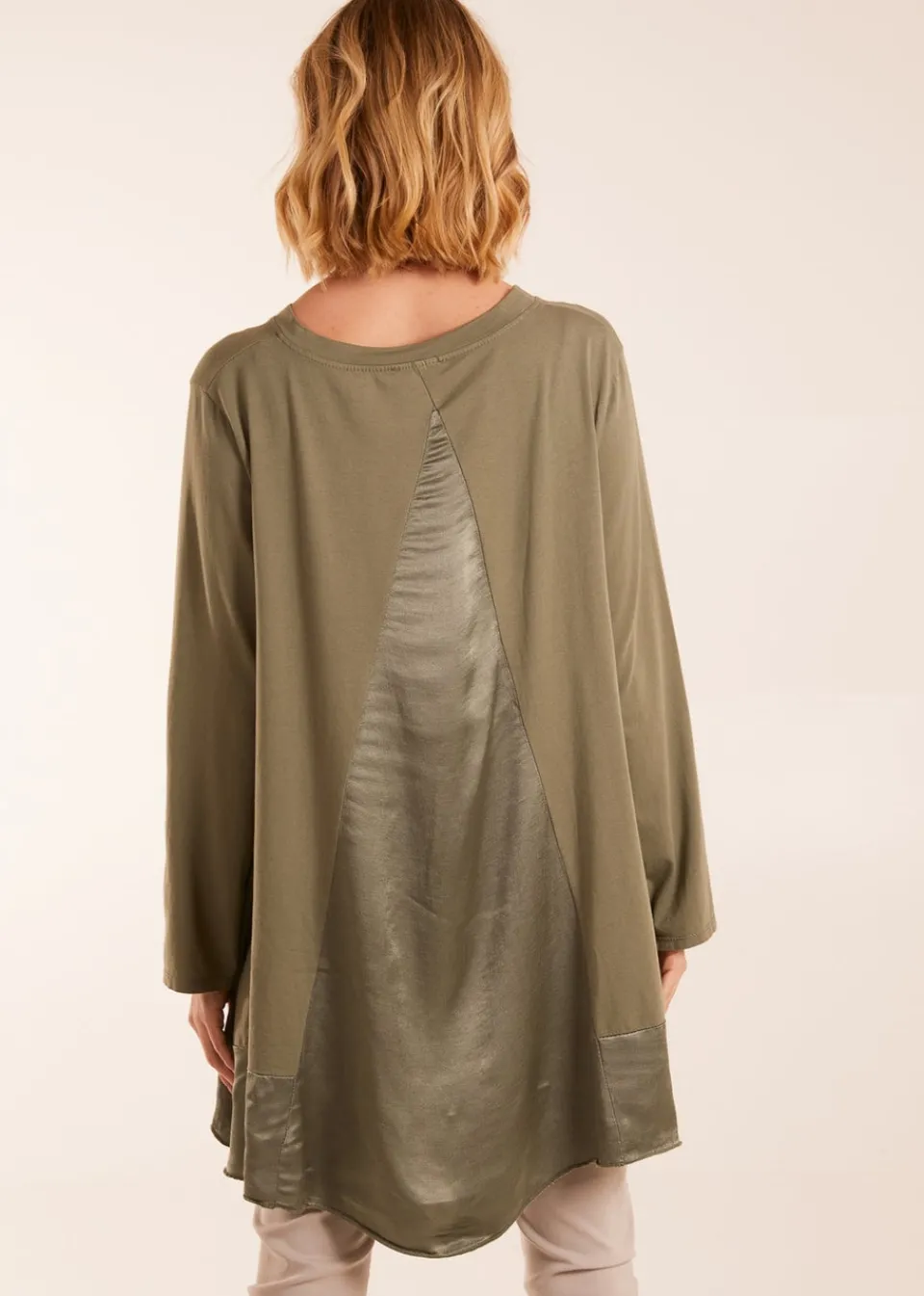 T-Shirts>Blue Vanilla Sweatshirt With Sateen Tunic Insert Khaki