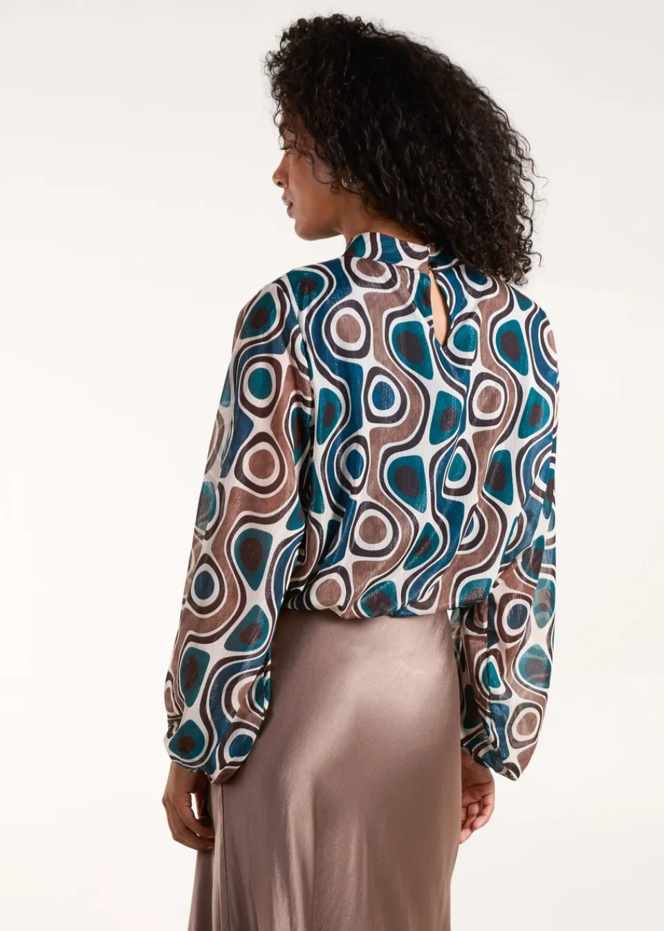 Tops>Blue Vanilla Teal High Neck Puffball Top