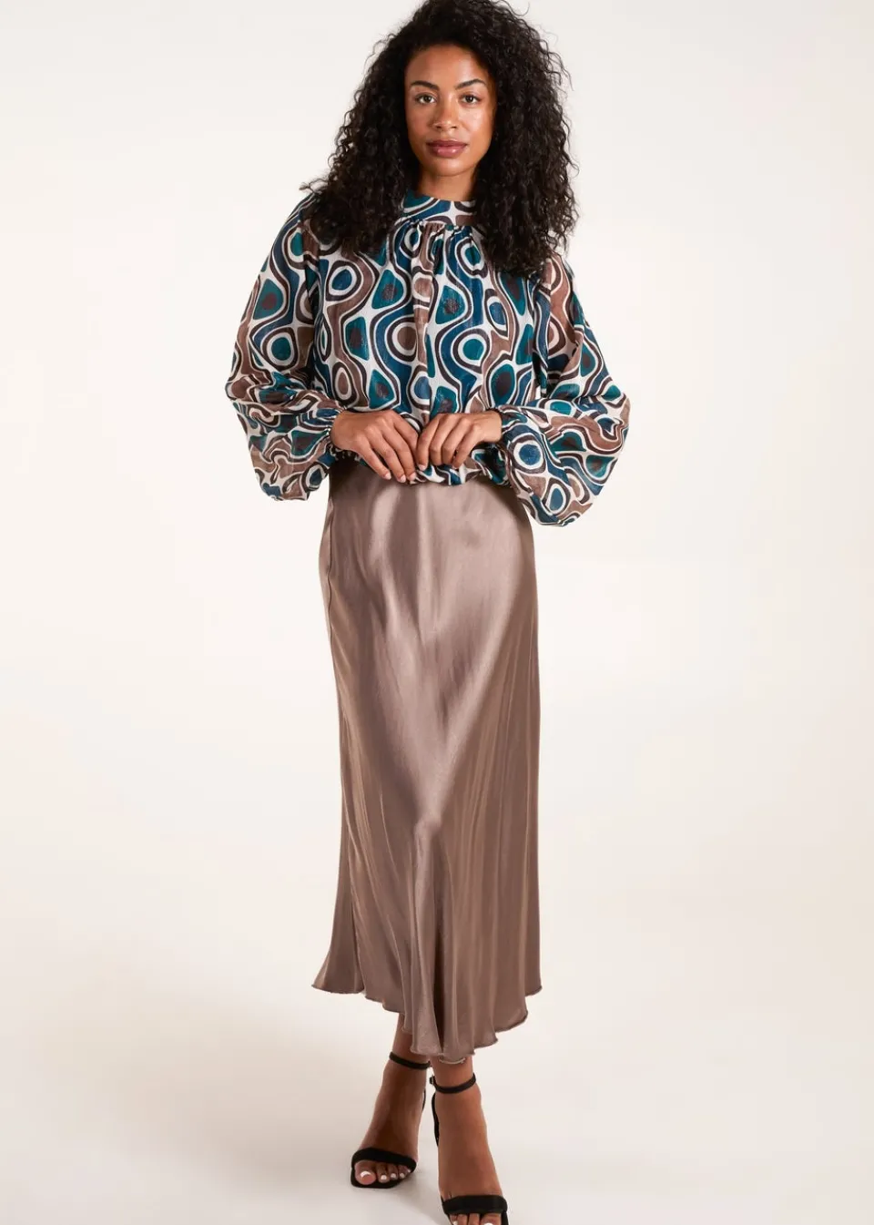 Tops>Blue Vanilla Teal High Neck Puffball Top