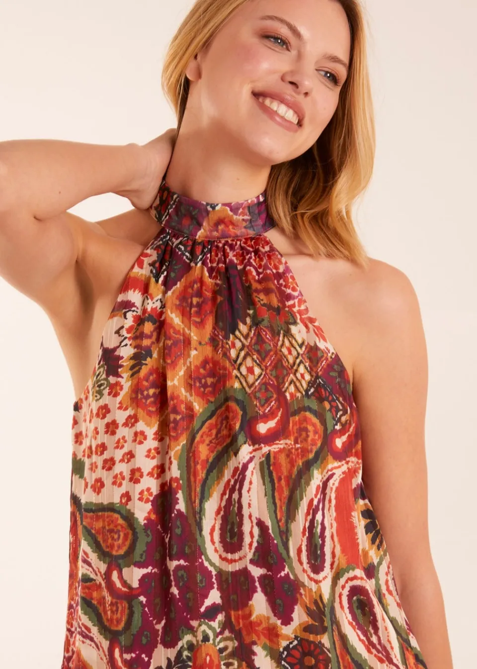 Tops>Blue Vanilla Terracotta Halter Neck Top