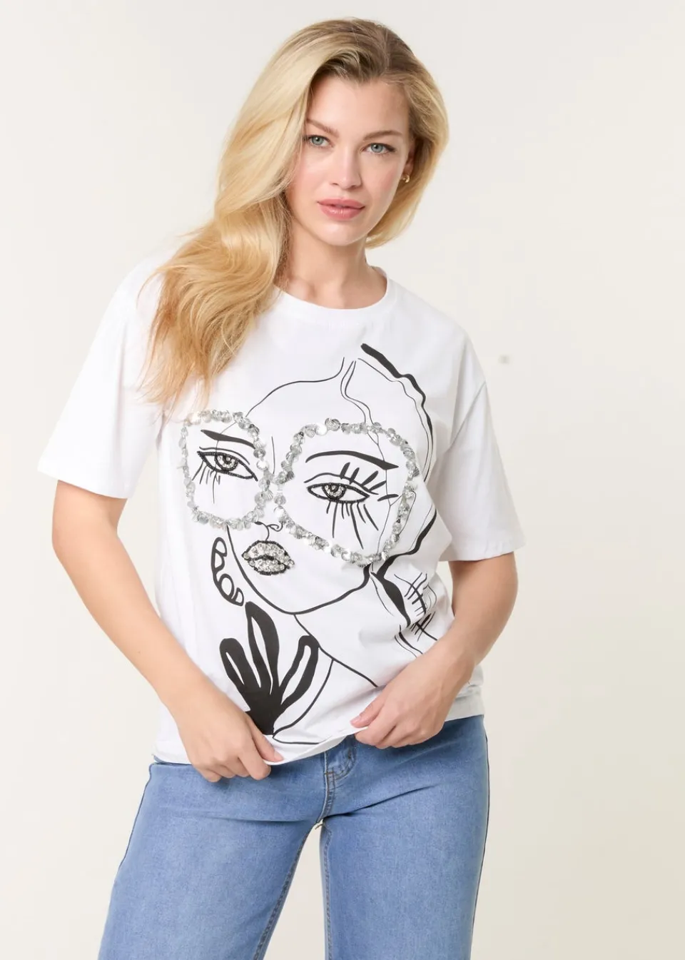 T-Shirts>Blue Vanilla White Abstract Girl Print T-Shirt