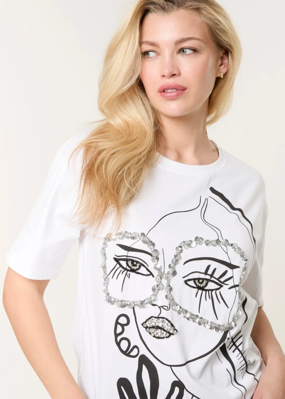T-Shirts>Blue Vanilla White Abstract Girl Print T-Shirt